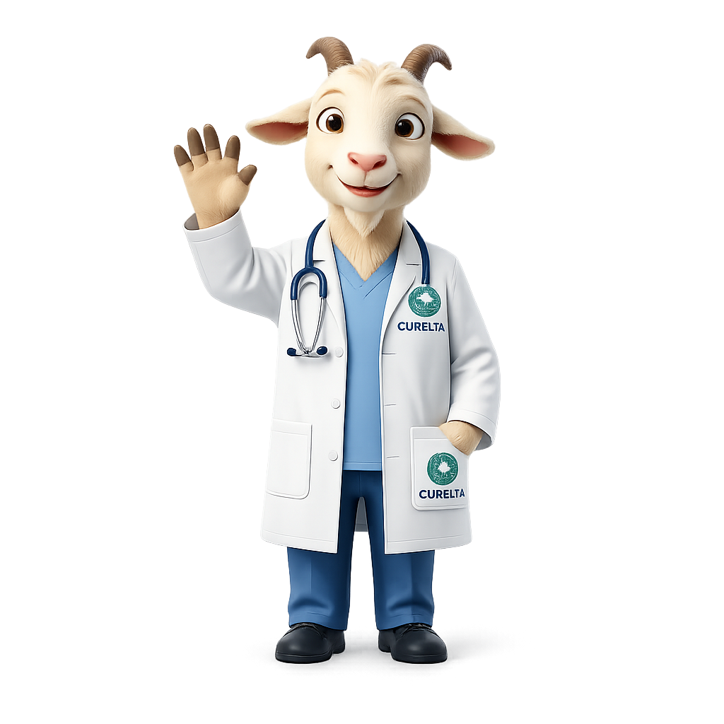 Cureleta's friendly goat doctor mascot